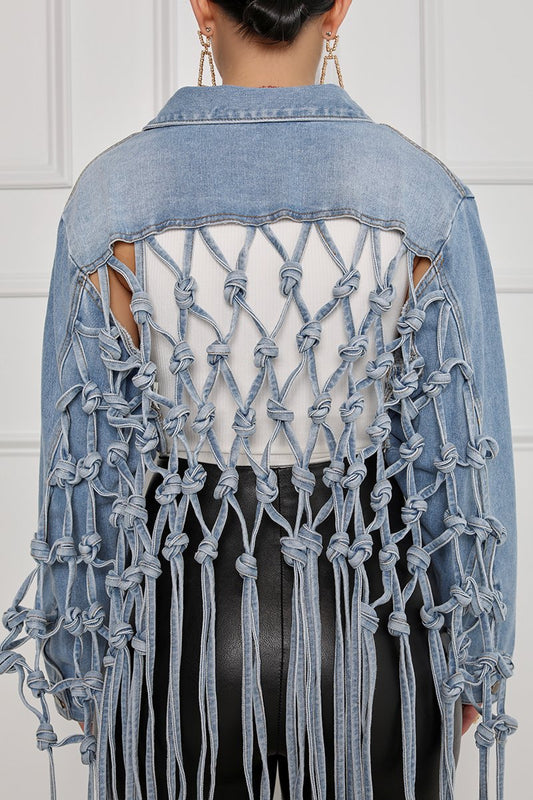 Back Grid Tassel Denim Jacket