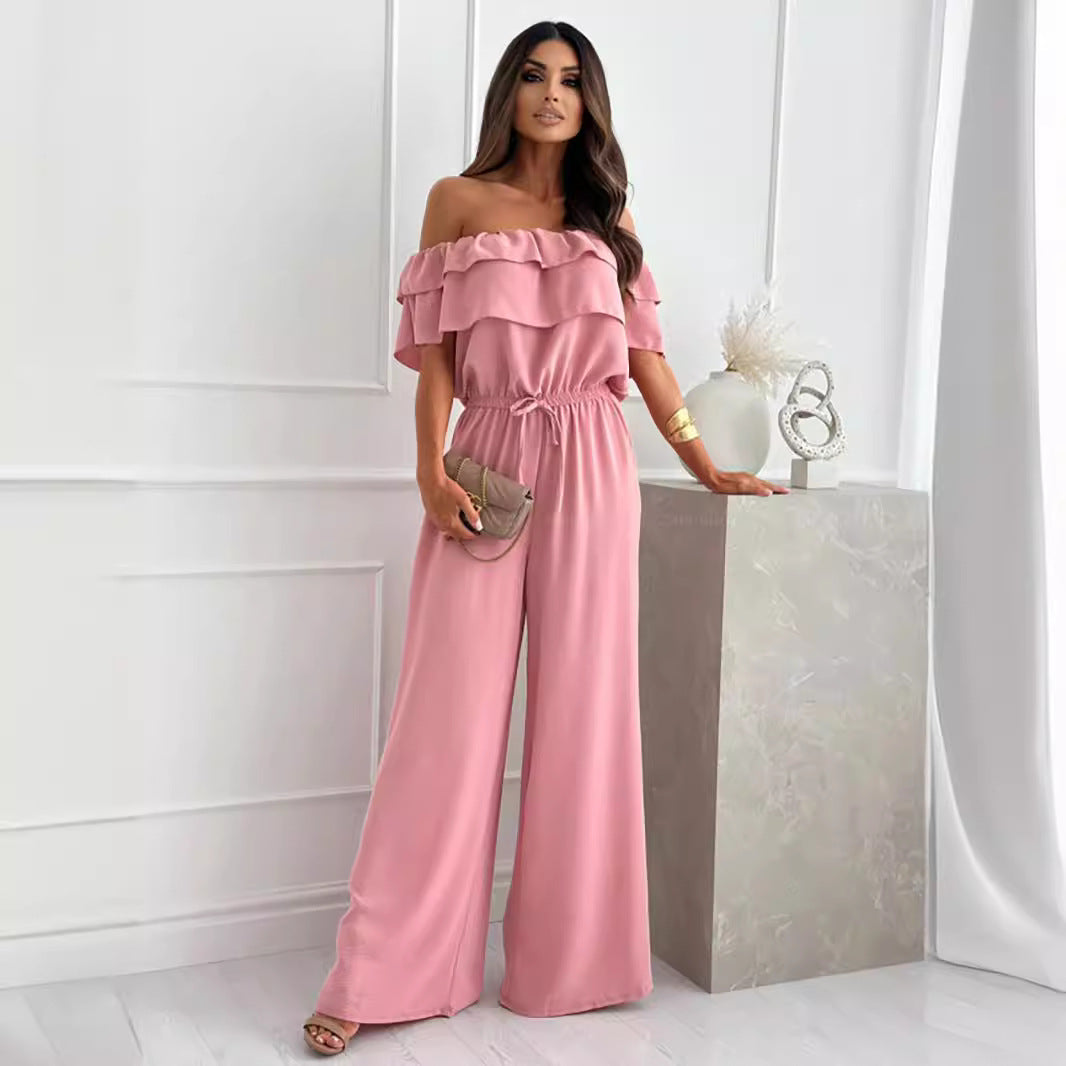 Flattering Off-Shoulder Jumpsuit S Pink