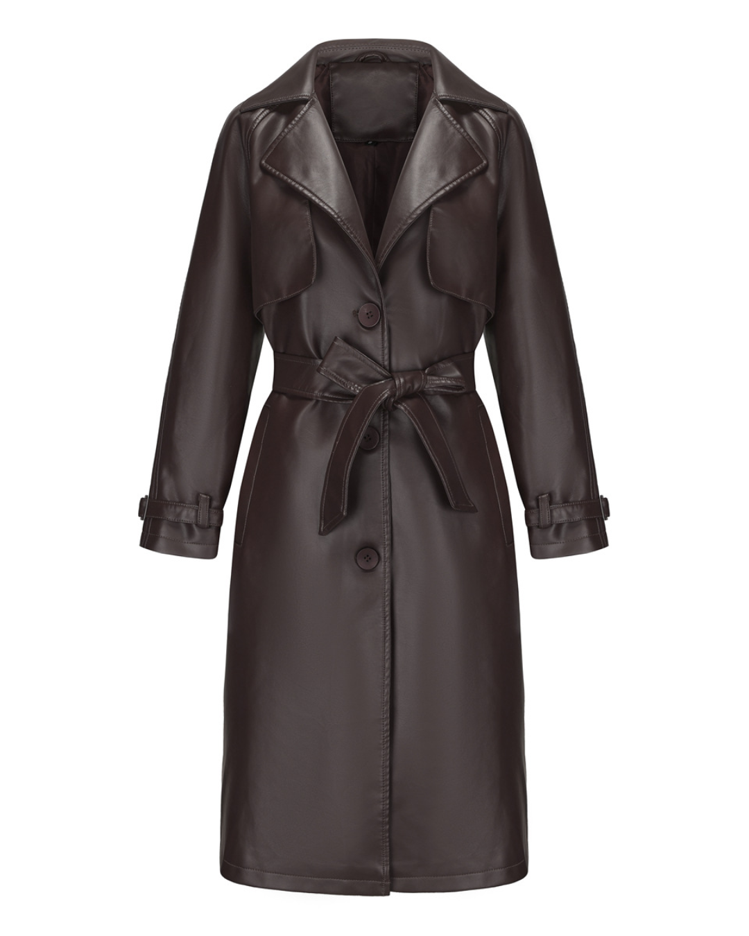 Faux Leather Long Trench Coat Coffee S 