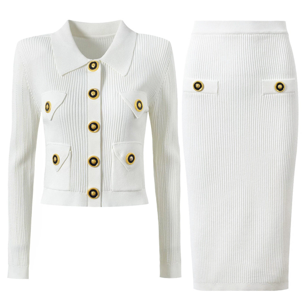 Knitted Cardigan and Skirt Set S White Set