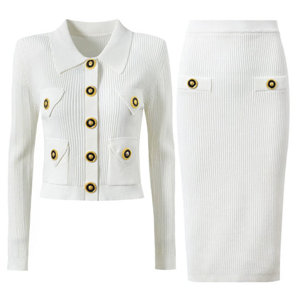 Knitted Cardigan and Skirt Set S White Set