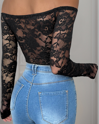 Lace Stitching Long Sleeve bodysuit