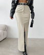 Matte Leather Straight Skirt Ivory S 