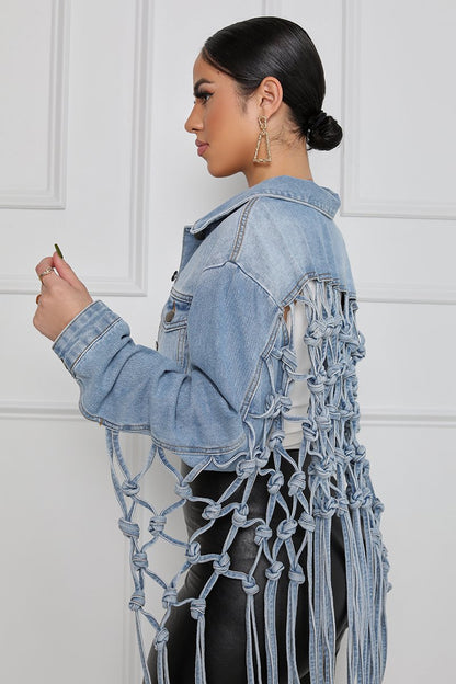 Back Grid Tassel Denim Jacket