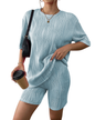 Wave Pattern Two Piece Suit S Skyblue 