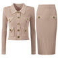 Knitted Cardigan and Skirt Set S Khaki Set