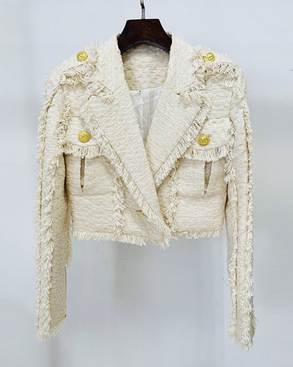 Short Temperamental Tweed Fringe Blazer   