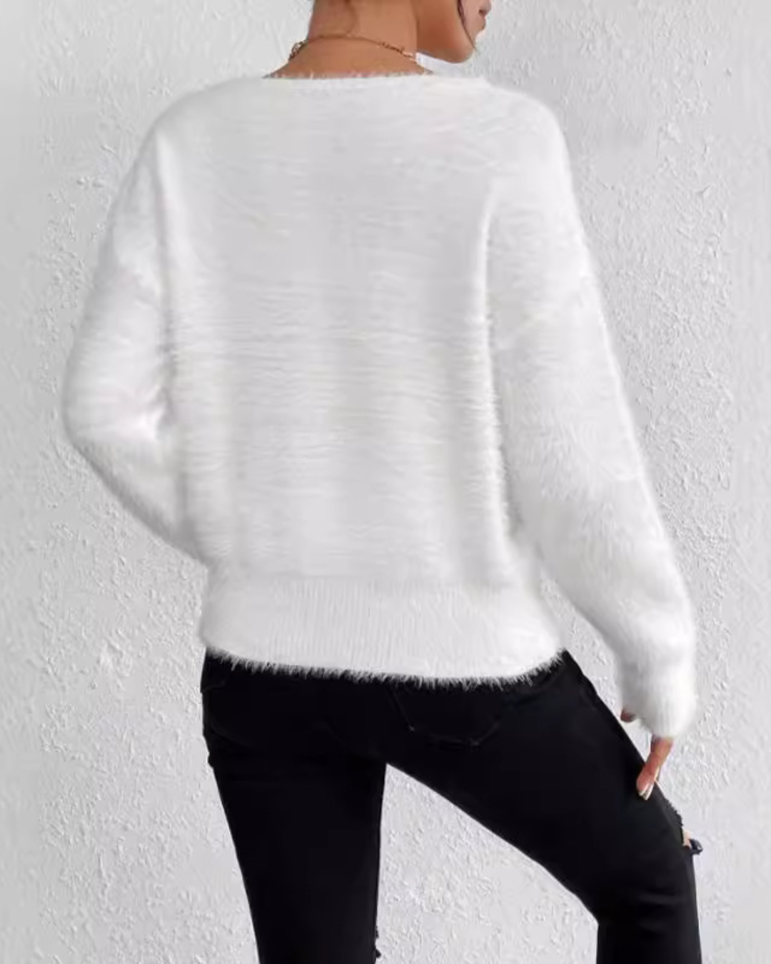 Long Sleeve Soft Knitted V-Neck Sweater   