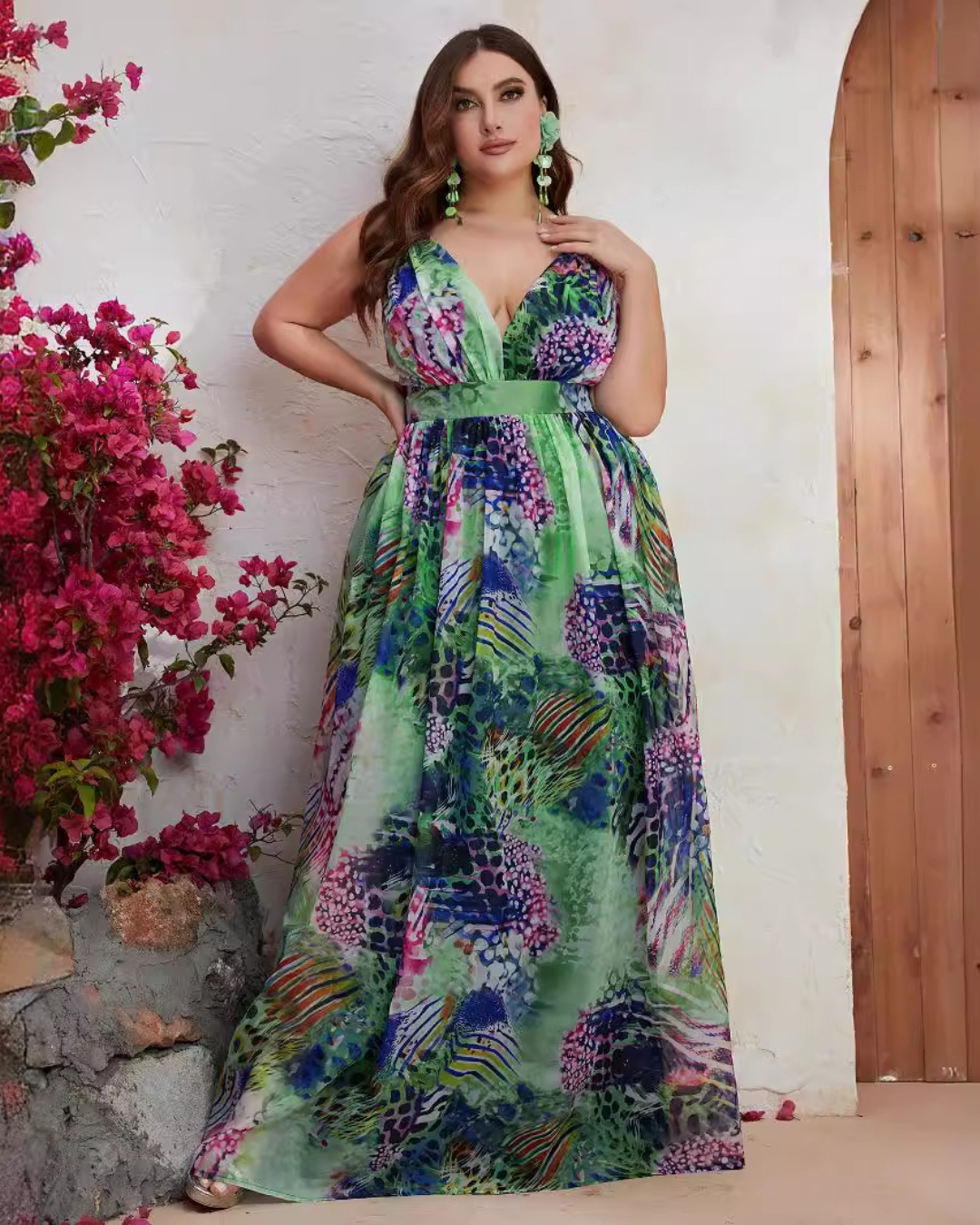 Plus Size Chiffon Sleeveless Maxi Dress XL Multi 