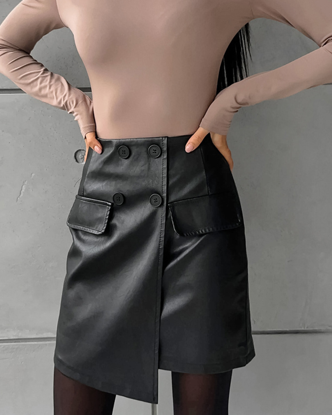 Fleece lined High Waist Leather Skirt   