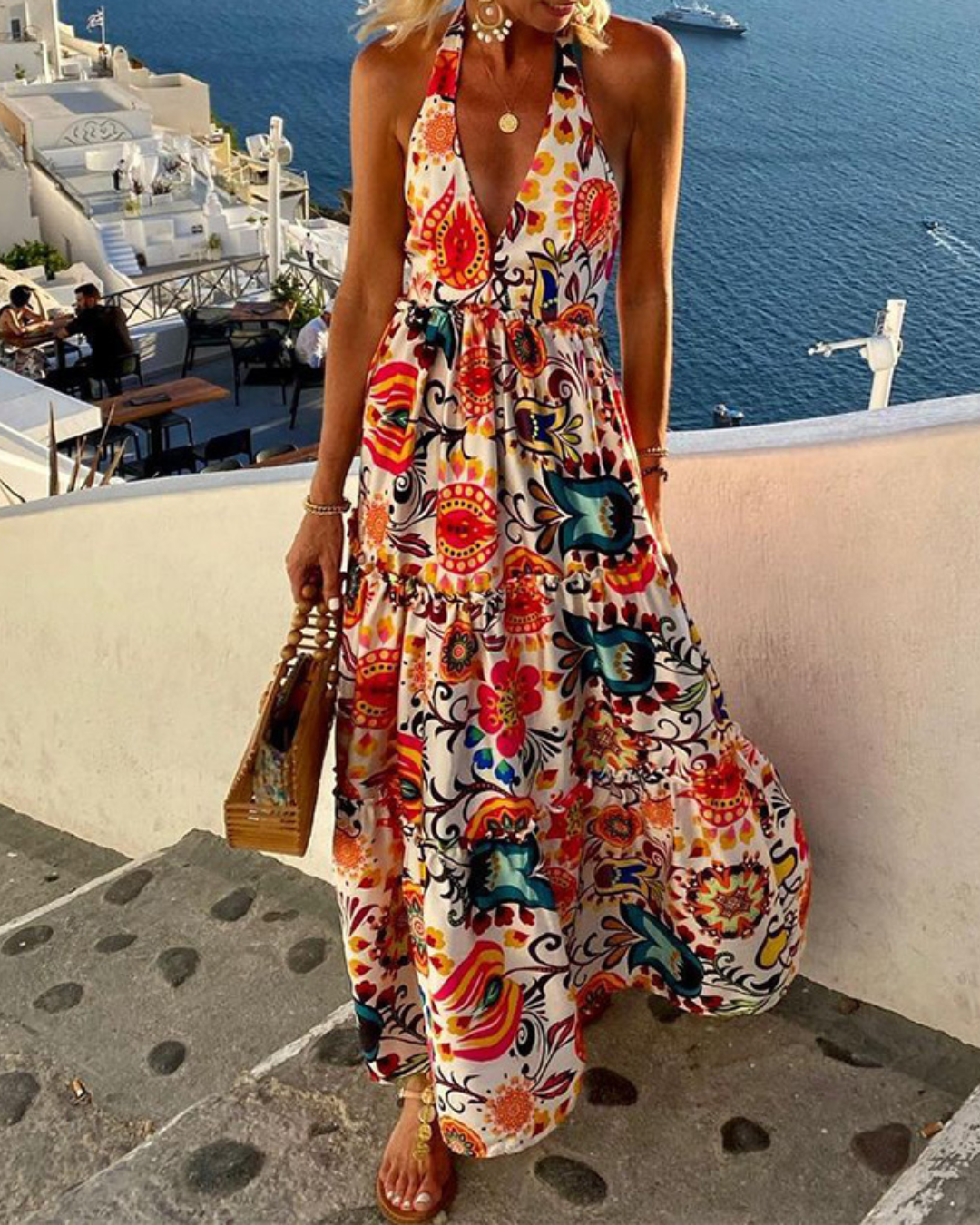 Plus Size Halter Printed Dress XL Bright Yellow 