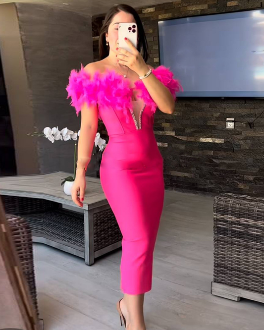 Feather Bandage Sleeveless Dress S Coral Red 