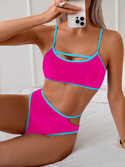 Bikini Swimsuit Women Sexy Backless Color Block Split Swimsuit Bikini