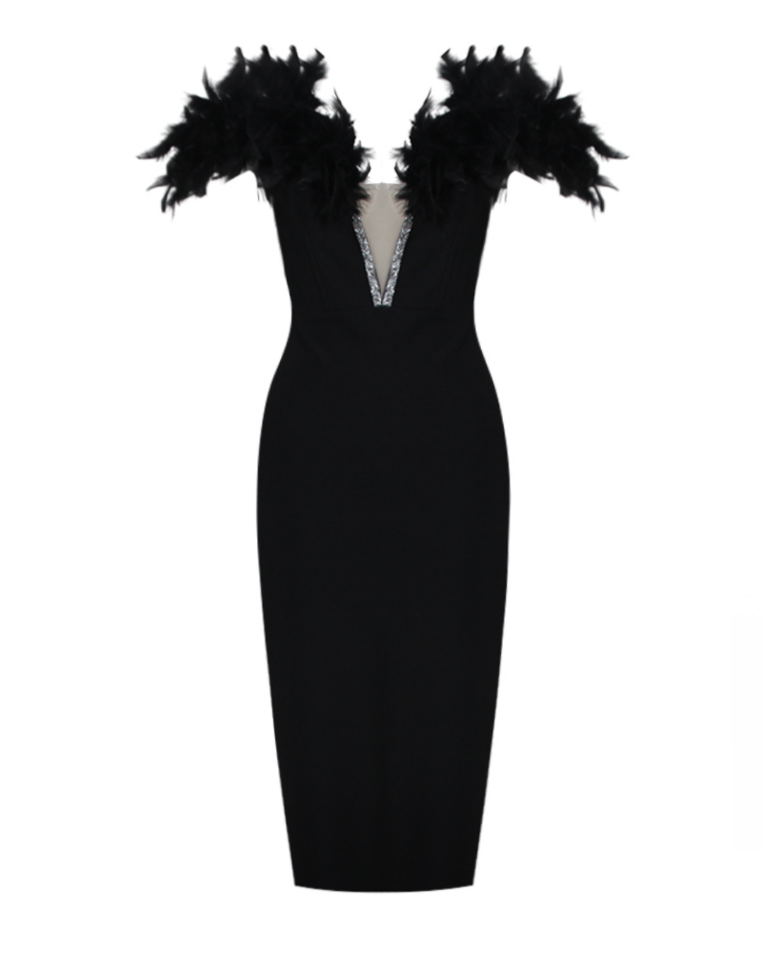 Feather Bandage Sleeveless Dress S Black 
