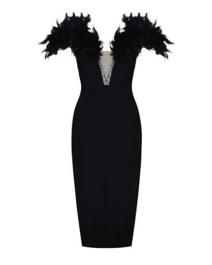 Feather Bandage Sleeveless Dress S Black 