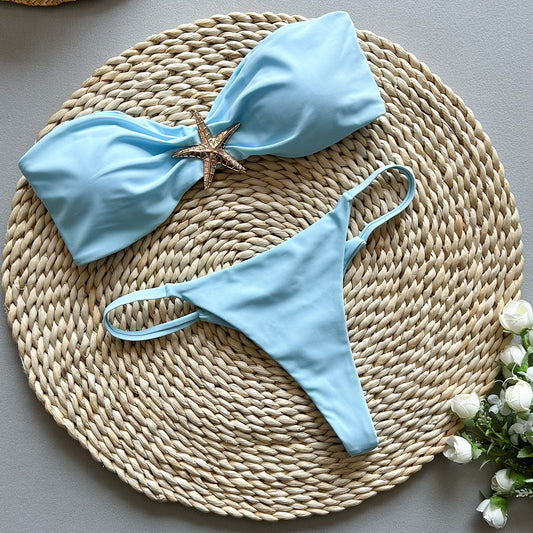 Bikini Sexy Bikini Solid Color Tube Top Split Women Swimsuit Swimsuit Women