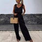 Suspender Sleeveless Pocket Casual Loose Jumpsuit S Black