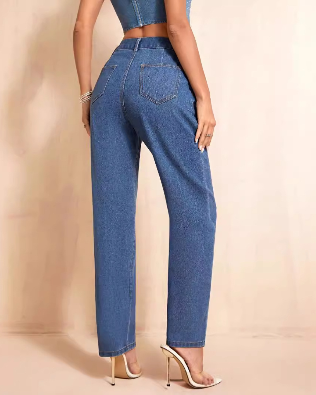 High Waist Straight Leg Denim Trousers   