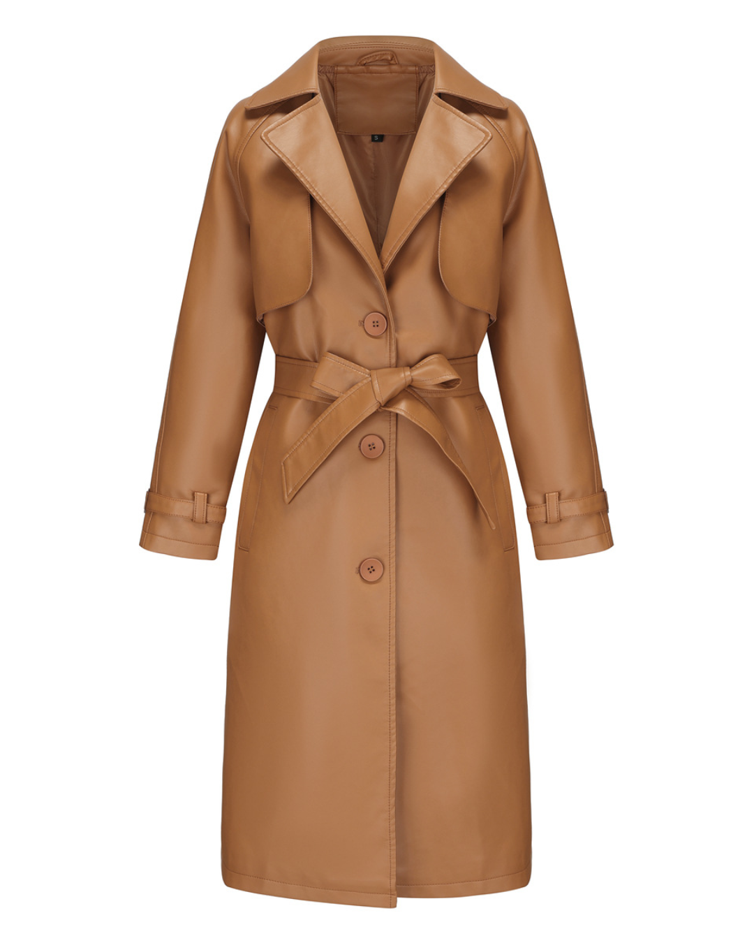 Faux Leather Long Trench Coat Camel S 