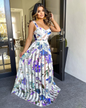 Floral Print Maxi Dress Organza S Blue 