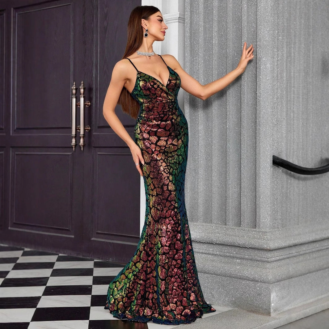 V neck Brace Evening Dress Fishtail Elegant Dress