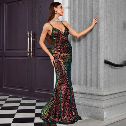 V neck Brace Evening Dress Fishtail Elegant Dress