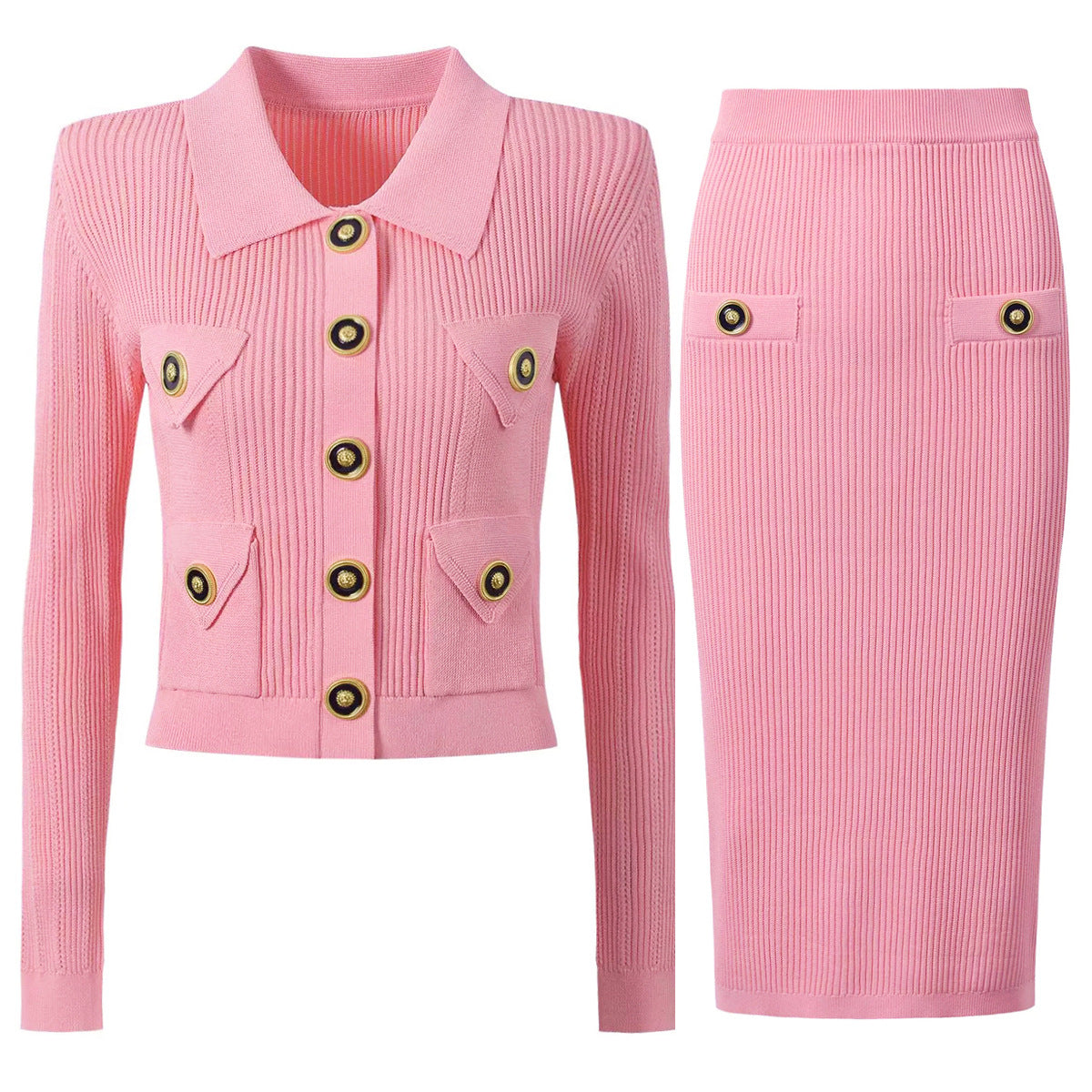 Knitted Cardigan and Skirt Set S Pink Set