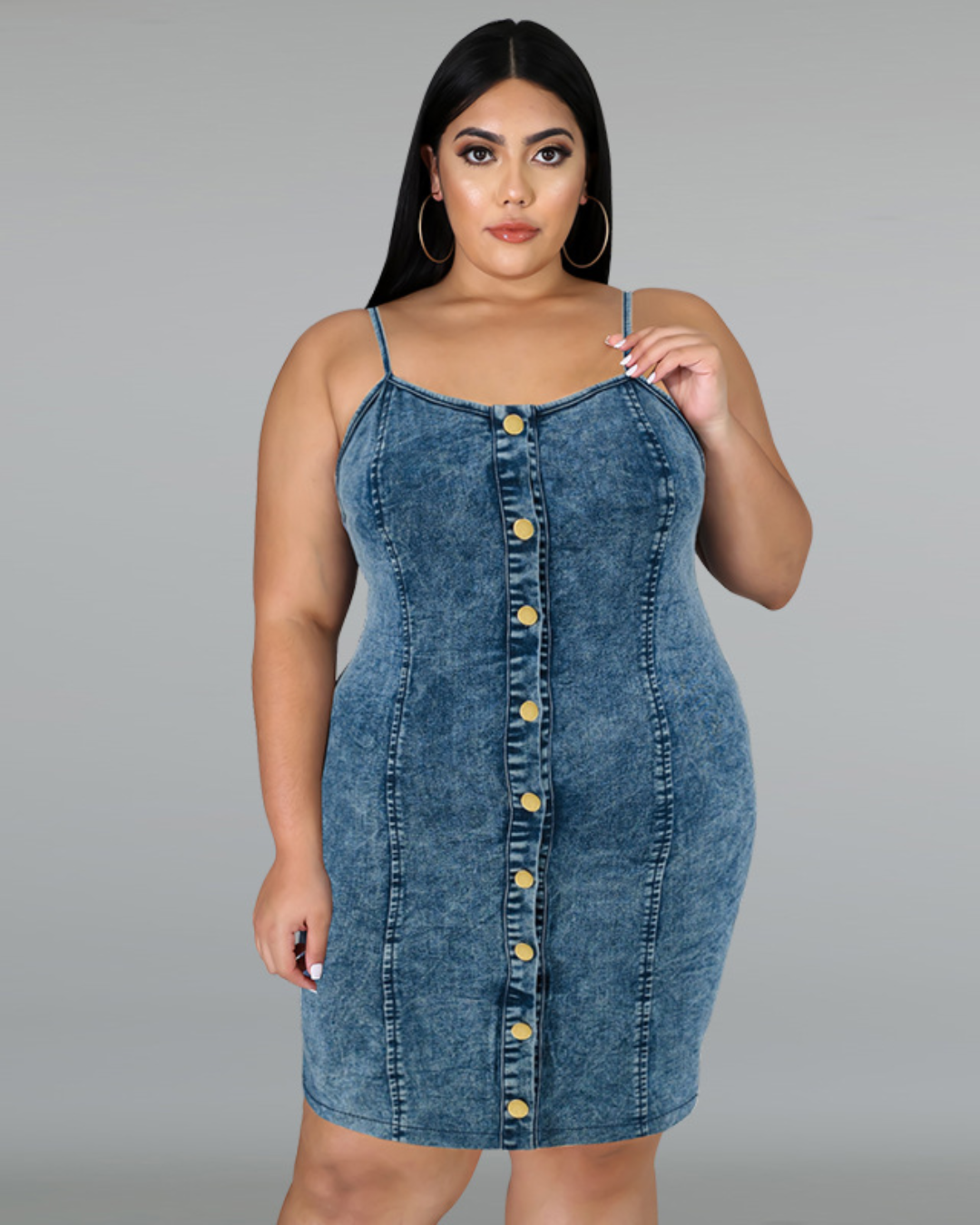 Plus Size Denim Collarless Sling Short Dress 1XL Navy Blue 