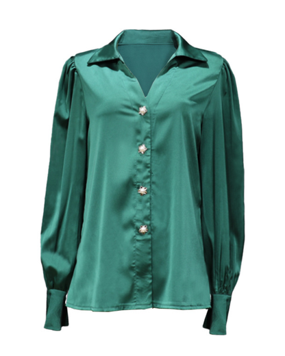 Lantern Sleeve Satin Shirt   