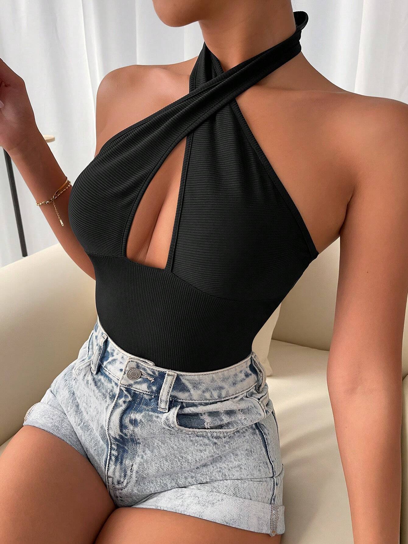 Sexy Backless Halter bodysuit