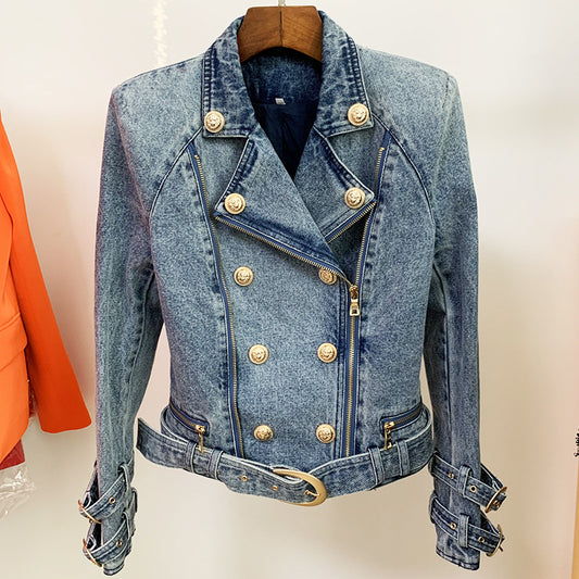 Denim Oblique Zipper Moto Jacket