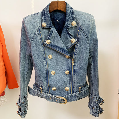 Denim Oblique Zipper Moto Jacket S Blue