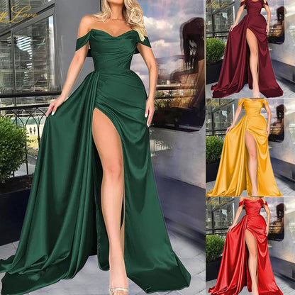 Cocktail High Slit Sexy Host Off Shoulder Slimming Party Evening Dress