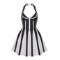 Summer French Sweet Spicy Halter Backless Spaghetti Straps Knitted Striped Dress Bandage Jacquard XS Multi