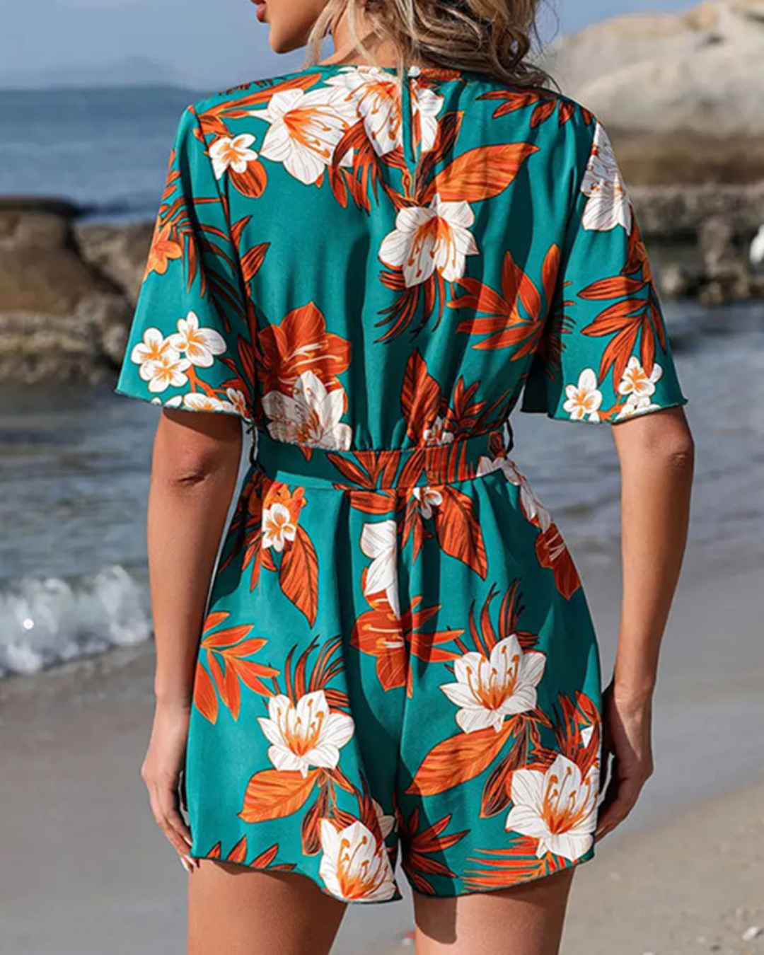 Cross Collar Printed Jumpsuit   