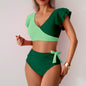 Bikini Split Swimsuit Women High Waist Swimming Trunks Bikini Swimsuit S Green Stitching