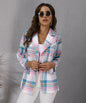 Color Plaid Printed Long Sleeve Blazer Coat S Color