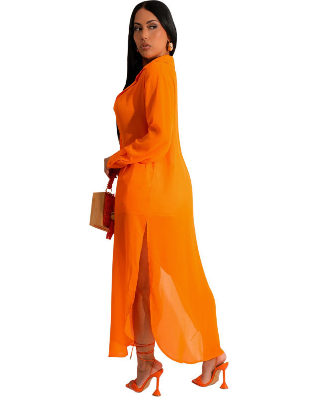 Solid Chiffon Two Piece Set S Orange 