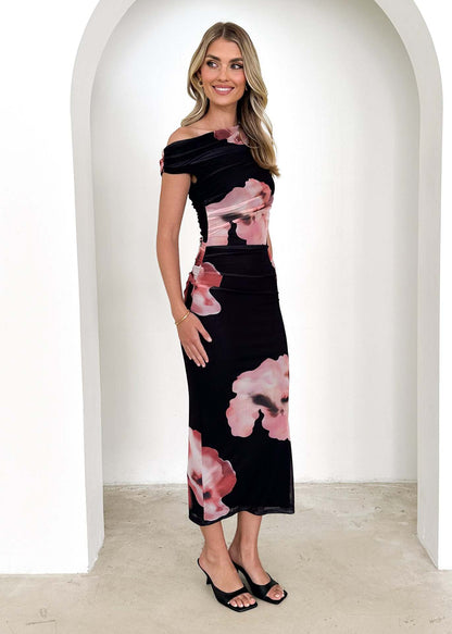 Blossom shoulder pleated dress