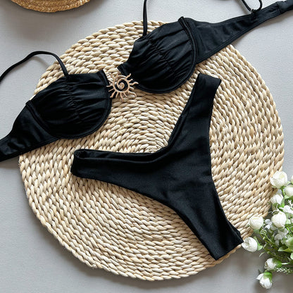 Bikini Sexy Bikini Solid Color Push up Split Women Swimsuit Swimsuit Women