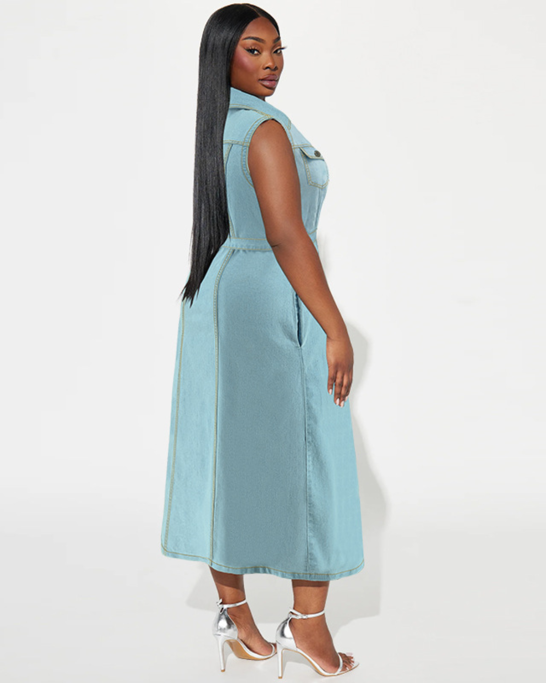 Plus Size Collared Denim Dress   