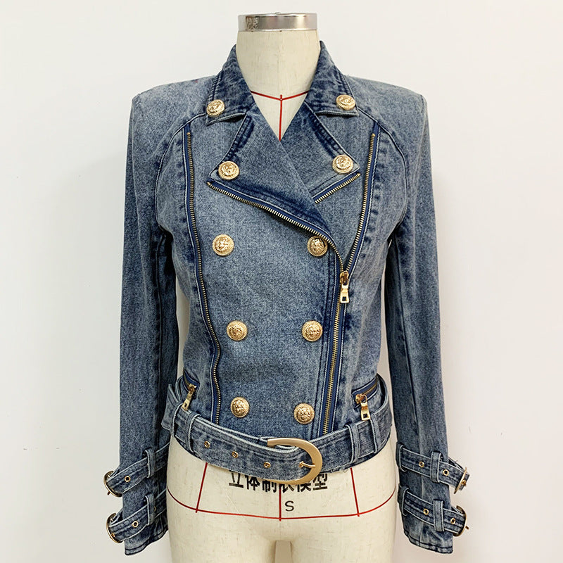 Denim Oblique Zipper Moto Jacket