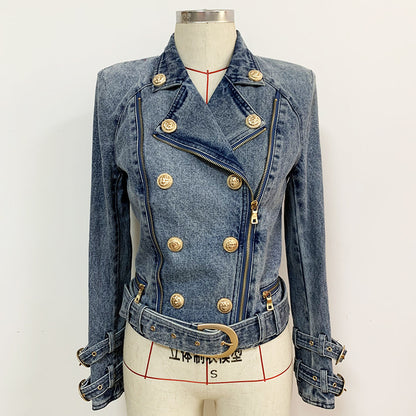 Denim Oblique Zipper Moto Jacket