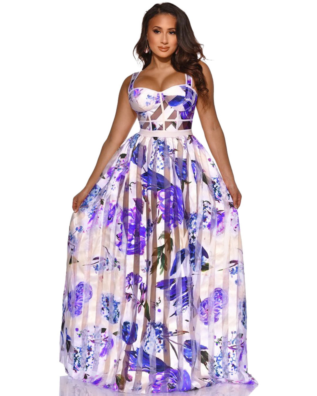 Floral Print Maxi Dress Organza   