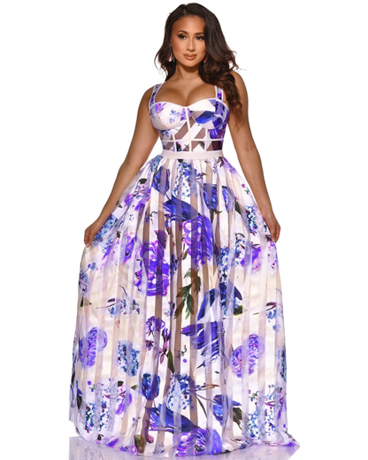 Floral Print Maxi Dress Organza   