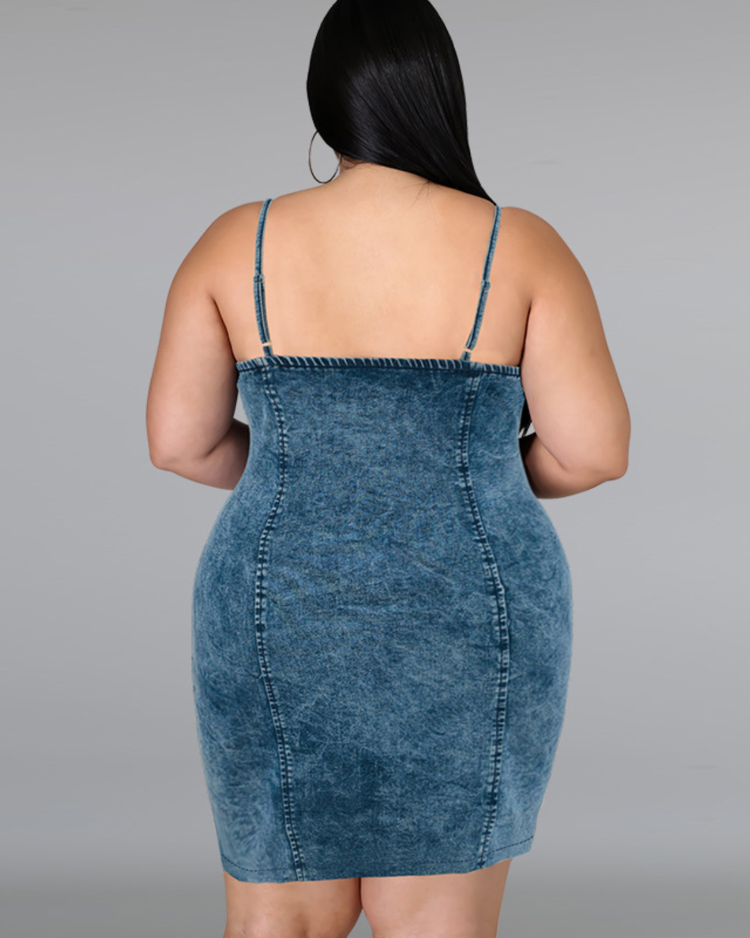 Plus Size Denim Collarless Sling Short Dress   