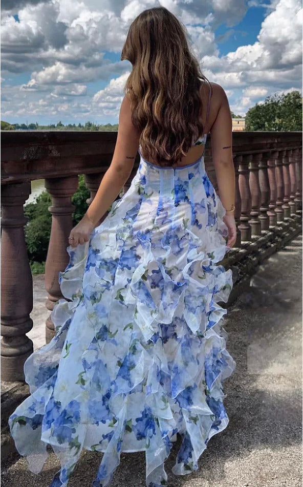 Long Flowing Sheer Organza Elegant Off-Shoulder Dress