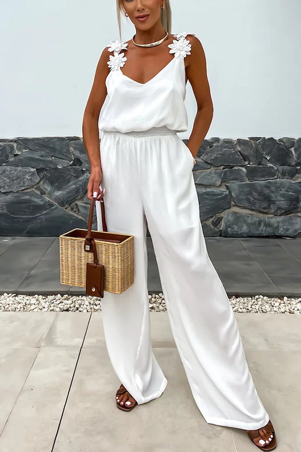 Suspender Sleeveless Pocket Casual Loose Jumpsuit