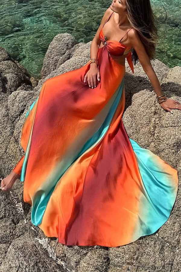 Sexy Sling Gradient Color Island Dress Beach Dress