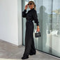 Long Sleeved Faux Pocket Shirt Elegant Trousers S Black